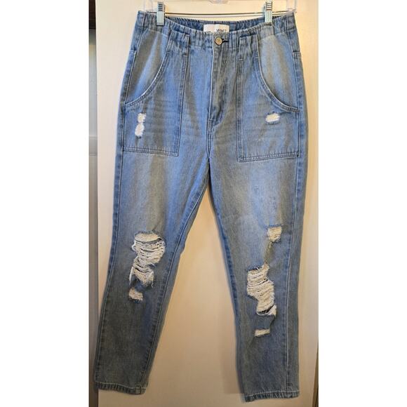 Vervet Jeans Womens 28 Mom Distressed Super High Rise Light Wash Tapered Cargo - Picture 1 of 9